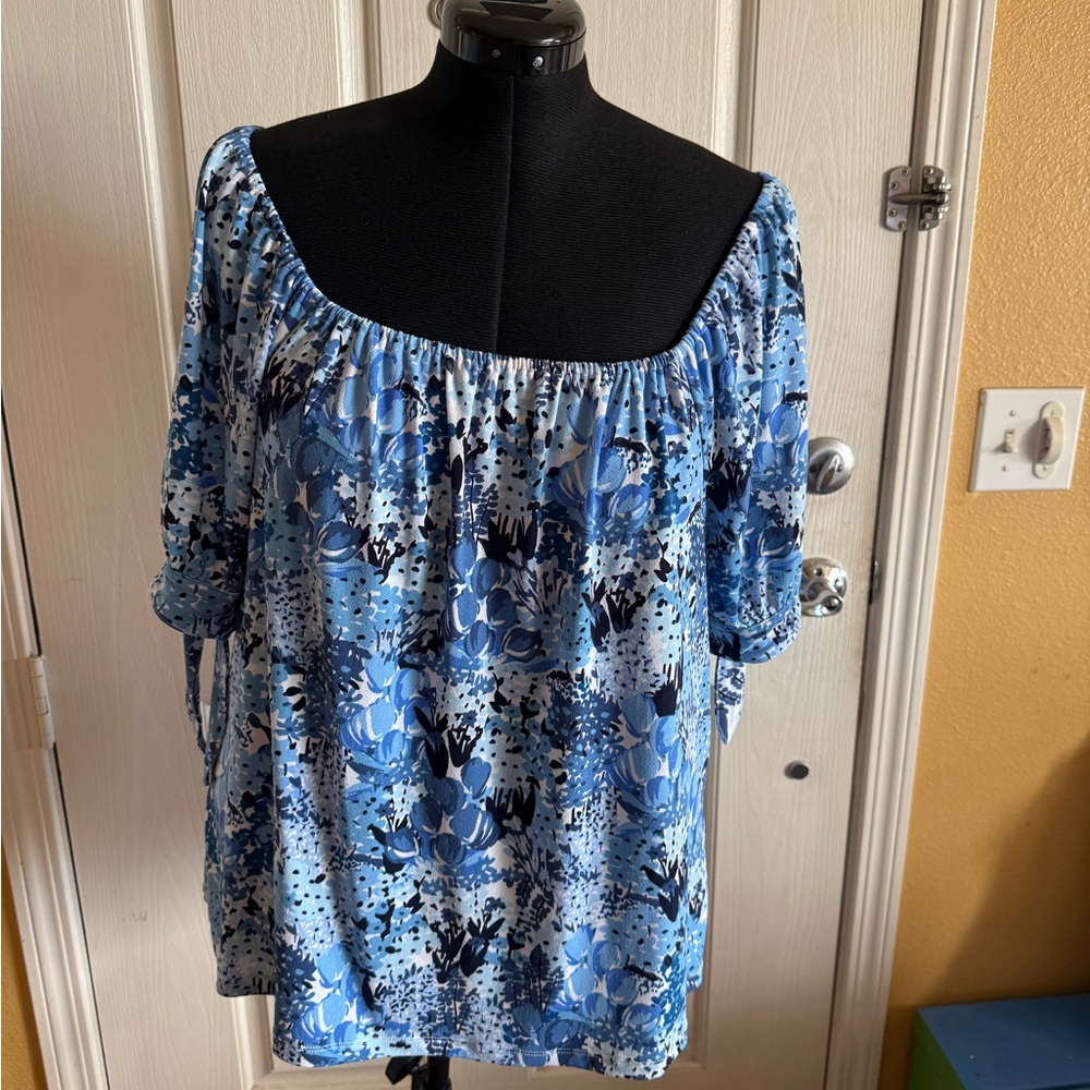 Charter Club Blue Floral Off shoulder Blouse